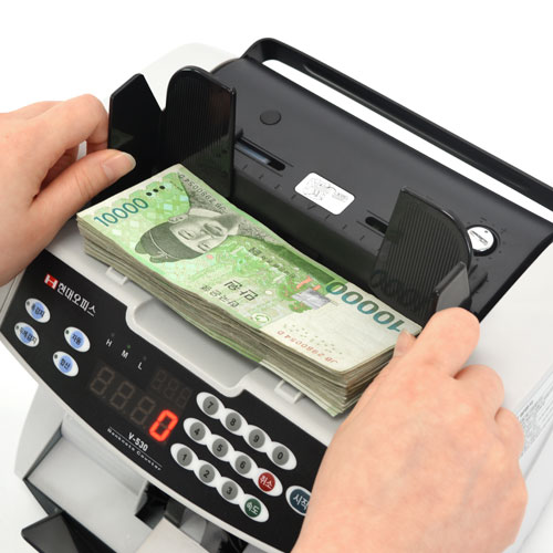 현대오피스 페이퍼프랜드,지폐계수기 V-530/고품질 우레탄롤러 현금 상품권계수 속도조절 두께감지조절 돈세는기계
